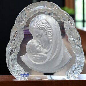 Nybro Sweden Crystal Relief Clear Art Glass Mother and Child Virgin Mary Jesus